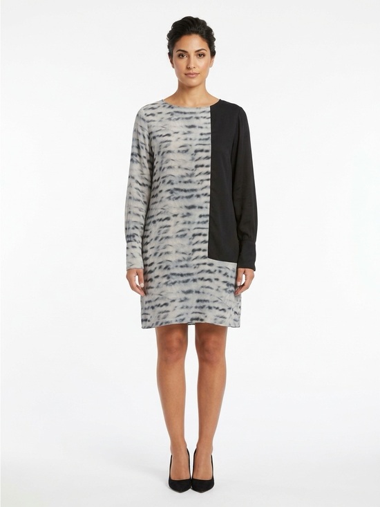 Animale Dresses & Skirts - Animale Dress Long Sleeve Zipper Cuff Silk Colorblock Black Gray Med